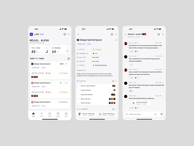 LUMO – A Project Tracking App creativeui digitalproduct interfacedesign mobileappdesign productdesign productivitydashboard taskmanagement tasktracker todoapp ui workoverview