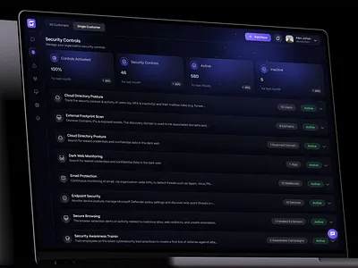 Cybersecurity Control Center – SaaS Web App UI admin panel b2b saas cloud security control center cybersecurity dark ui enterprise saas product ui security controls security management security platform soc dashboard ui web app design