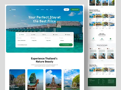 Camp — Travel & Hotel Booking Website UI/UX accommodation accomodition booking booking journey booking platform clean design flight hotel tip tour tour plan travel travel website trending ui ui design uiux
