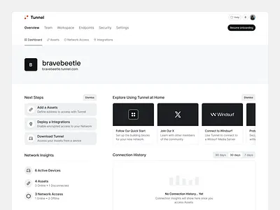 Tunnel - Onboarding Steps ai card chart dashboard design home light network onboarding security steps ui ux webapp website