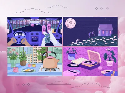 Lofi Art & Animation 2d animation aesthetic album cover animation animation video art cartoon chill cover art cozy digital art flat flat illustration illustration lo fi lofi relax vector