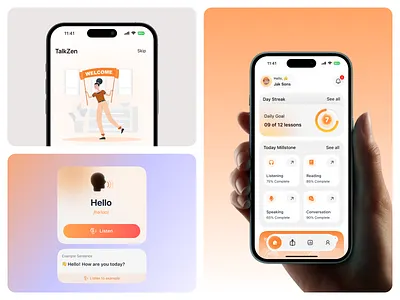 TalkZen — Language Learning Mobile App appdesigninspiration appuidesign edtechdesign edtechui eduapp educationapp interactiondesign languageapp languagelearning languagelearningapp learningapp learningexperience lms mobileappdesign modernui nukta nuktasolutions productdesign uiuxdesign uxdesign