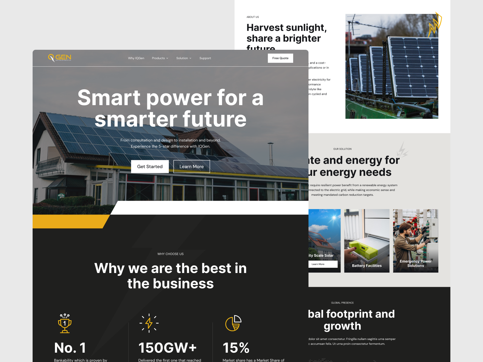 Example of IQ ZEN – Solar & Renewable Energy Website Redesign ☀️