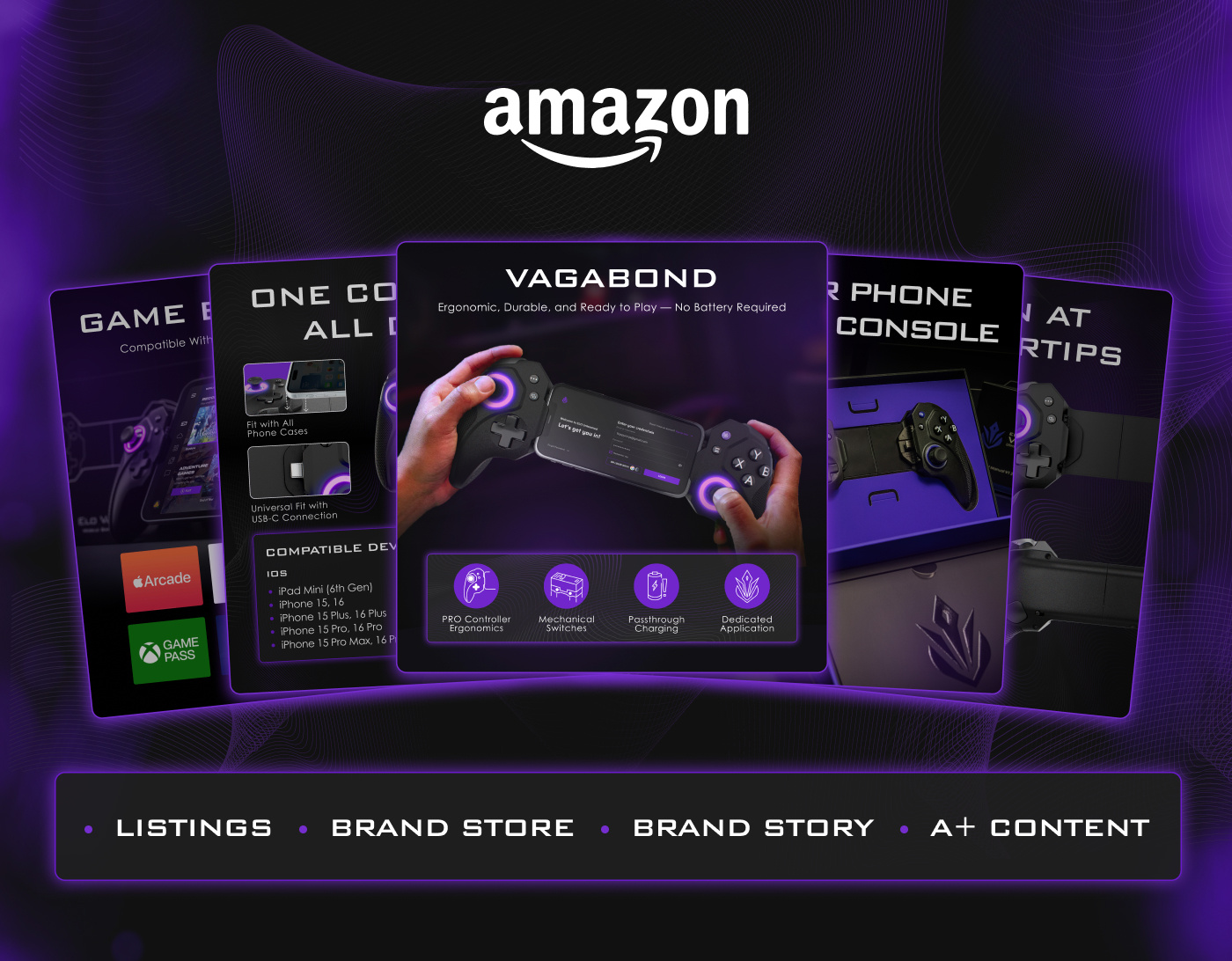 Amazon Listing & Brand Store Design for Gaming Accessories a content design amazon gaming accessories amazon gaming gear amazon gaming peripherals conversion design esports gear gaming banners gaming branding gaming ecommerce gaming infographics gaming marketing gaming product listing gaming product mockup gaming product page gaming product presentation gaming social visuals gaming storefront gaming visuals mobile gaming accessory startup branding
