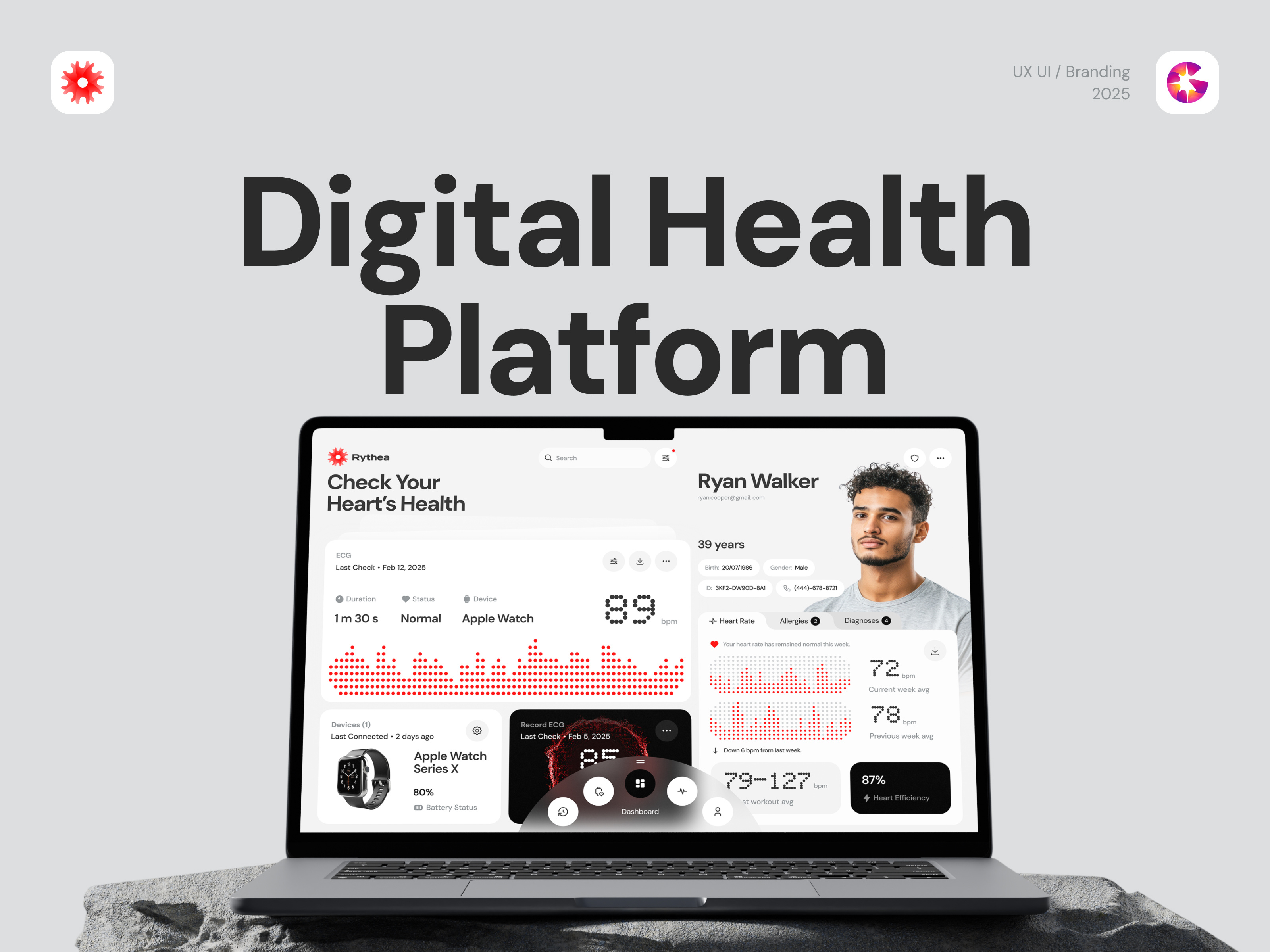 Digital Health Platform — Healthcare SaaS UI analytics clean design dashboard data visualization digital health ecg health dashboard healthcare healthtech heart rate medical app minimal patient monitoring platform design product design saas system design ui design ux design web app