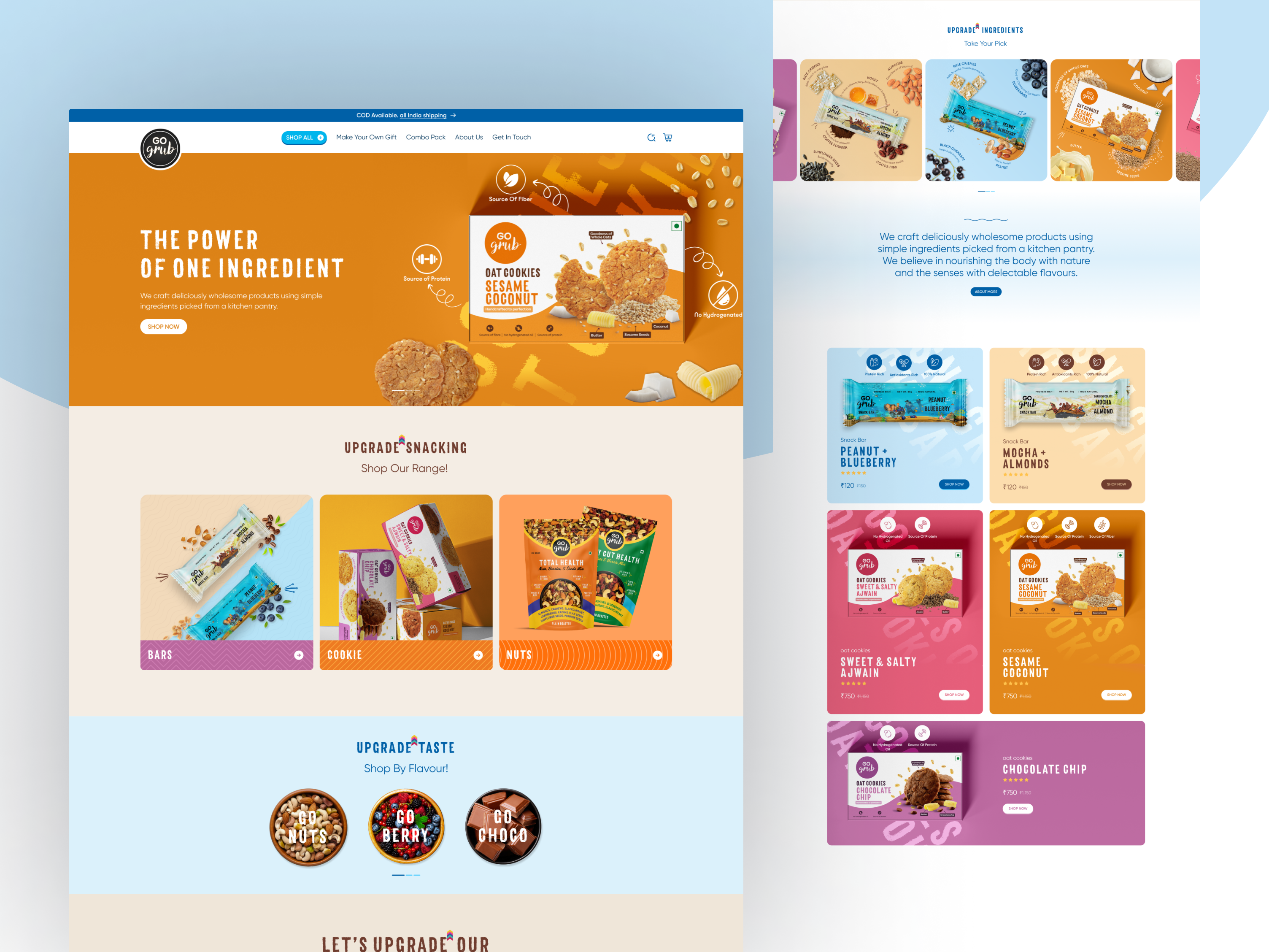 Go Grub || Webiste UI d2c designinspiration desktop view ecommerce ecommercedesign food website landing page landing page ui mockup product design product page product visualization supplement ui uiux ux web design web ui webdesign websitedesign