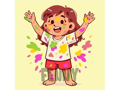 Cartoon of a Girl with Paint on Her Hands ancient background celebration color colorful colour event festival happy hindu hinduism holi india indian nepal paint splash tradition traditional wish