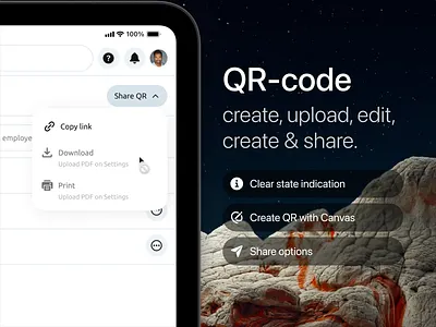 QR-code: create, upload, edit, create & share. admin anamnesis canvas erp health healthcare intake form med medtech product product design qr qr code ui ux
