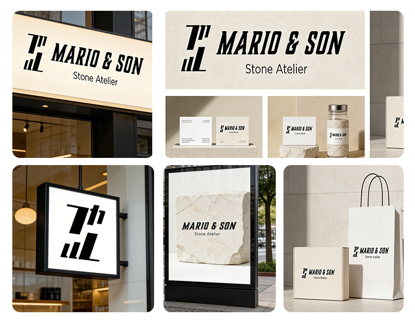 Mario & Son - Logo and Branding business granite marketing packaging stone tiles