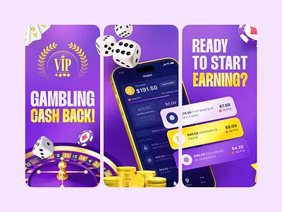 Casino App. AppStore Screenshots ai app appstore screenshots beauty branding cashback casino dice gambling mobile playful ui ux vip website