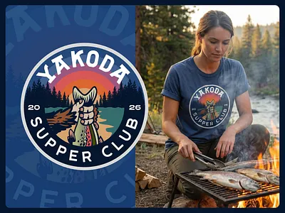 Yakoda® Supper Club Tee badge branding campfire camping tee fireside fish illustration fishing fishing tee good eats heyo! logo outdoor gear trout tshirt yakoda