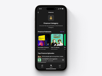 Podcast App - Category category concept daily ui dailyui dark dark mode design interface minimal modern podcast podcast app ui ui design uidesign ux