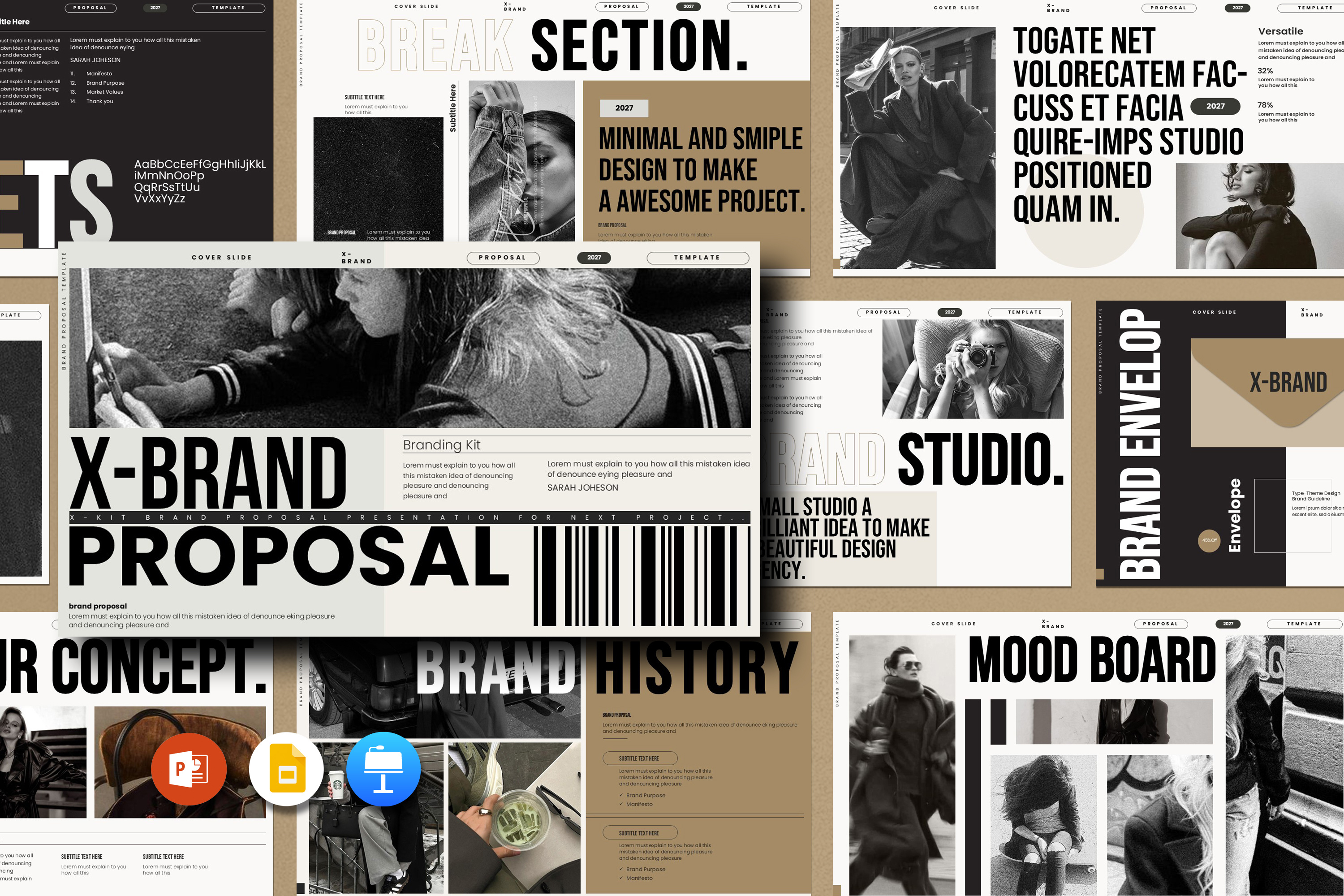 X-Brand Proposal Presentation Template brand guide branding business company corporate creative deck design format guideline how to layout official presentation proposal slides standards template visual identity x brand