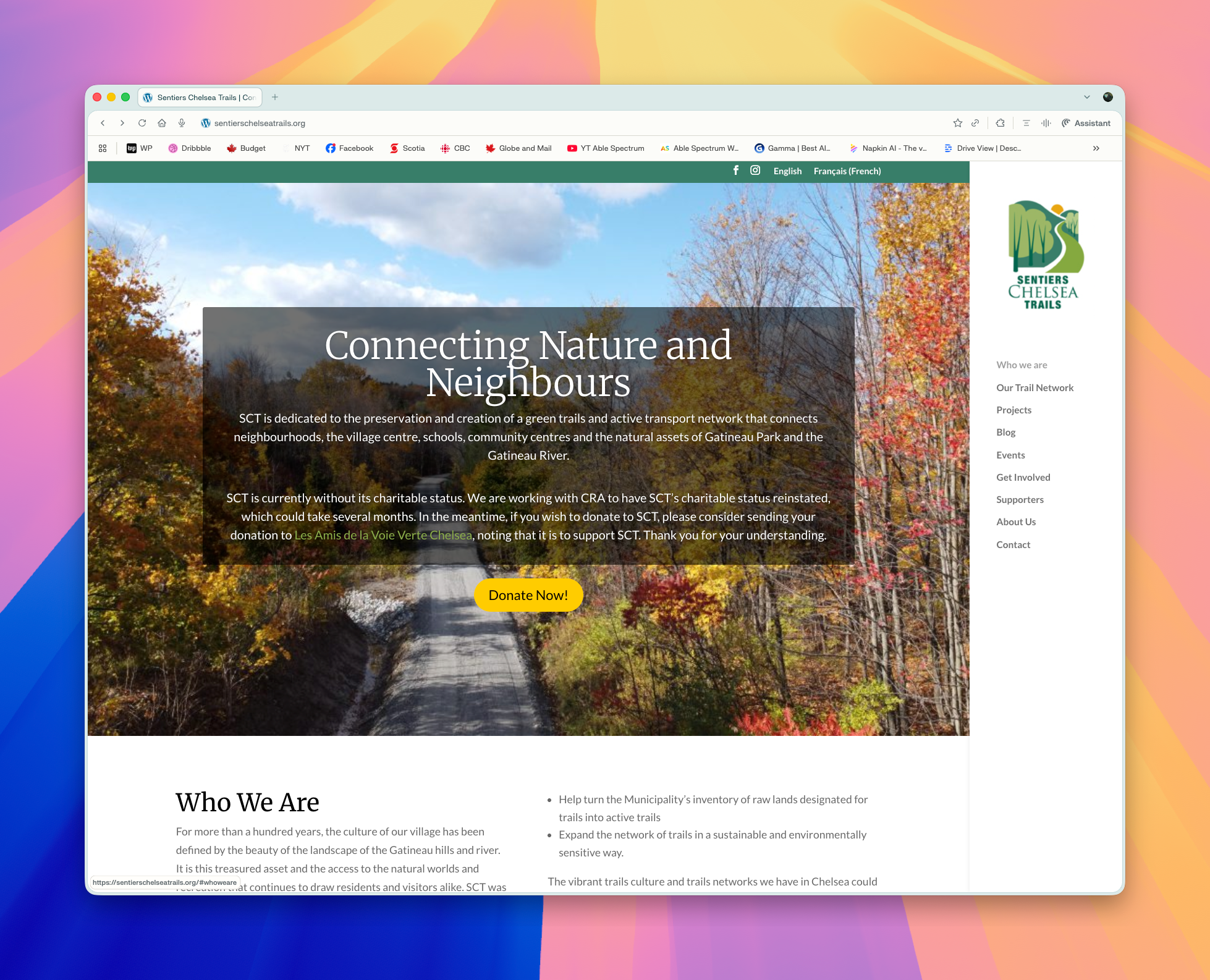 Sentiers Chelsea Trails accessible community divi wordpress