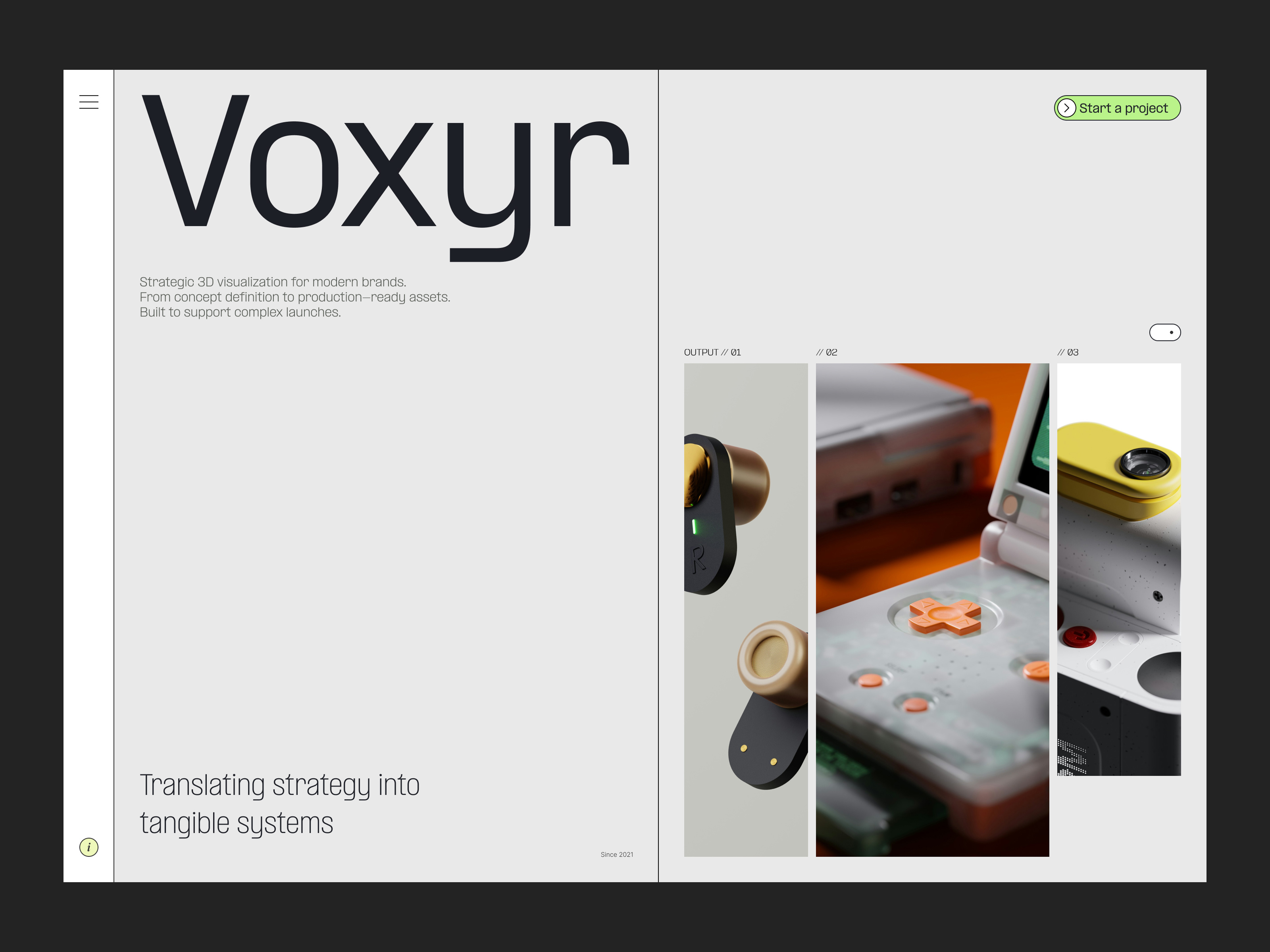 Hero concept for 3D brand visualization studio