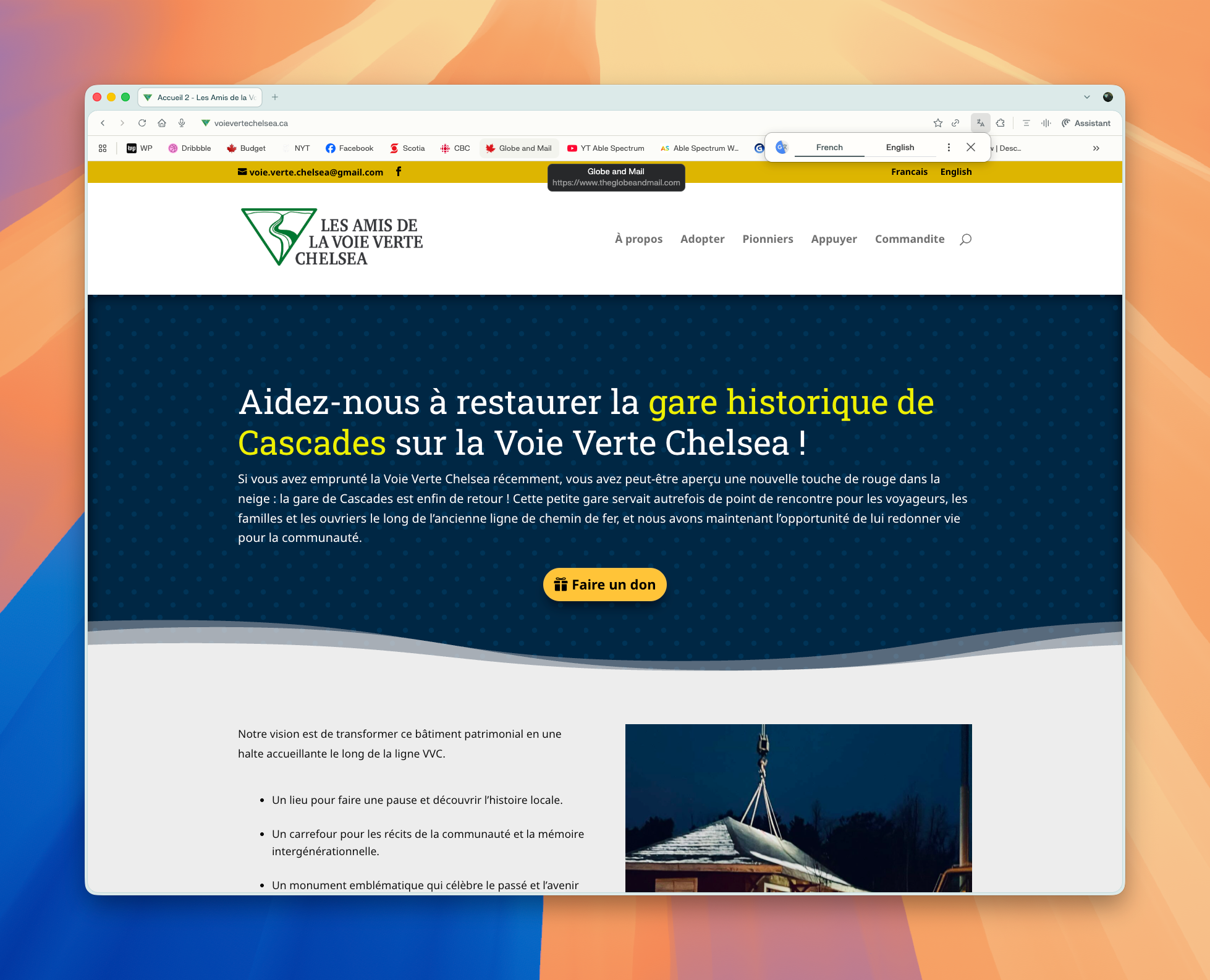 Friends of the Chelsea Trail Website community divi french web design wordpress
