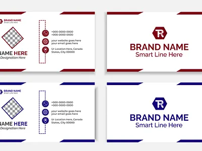 Modern Corporate Business Card Template. blue branding businesscard clean company corporate creative editable identity layout marketing minimal modern office print professional red stationery template visitingcard