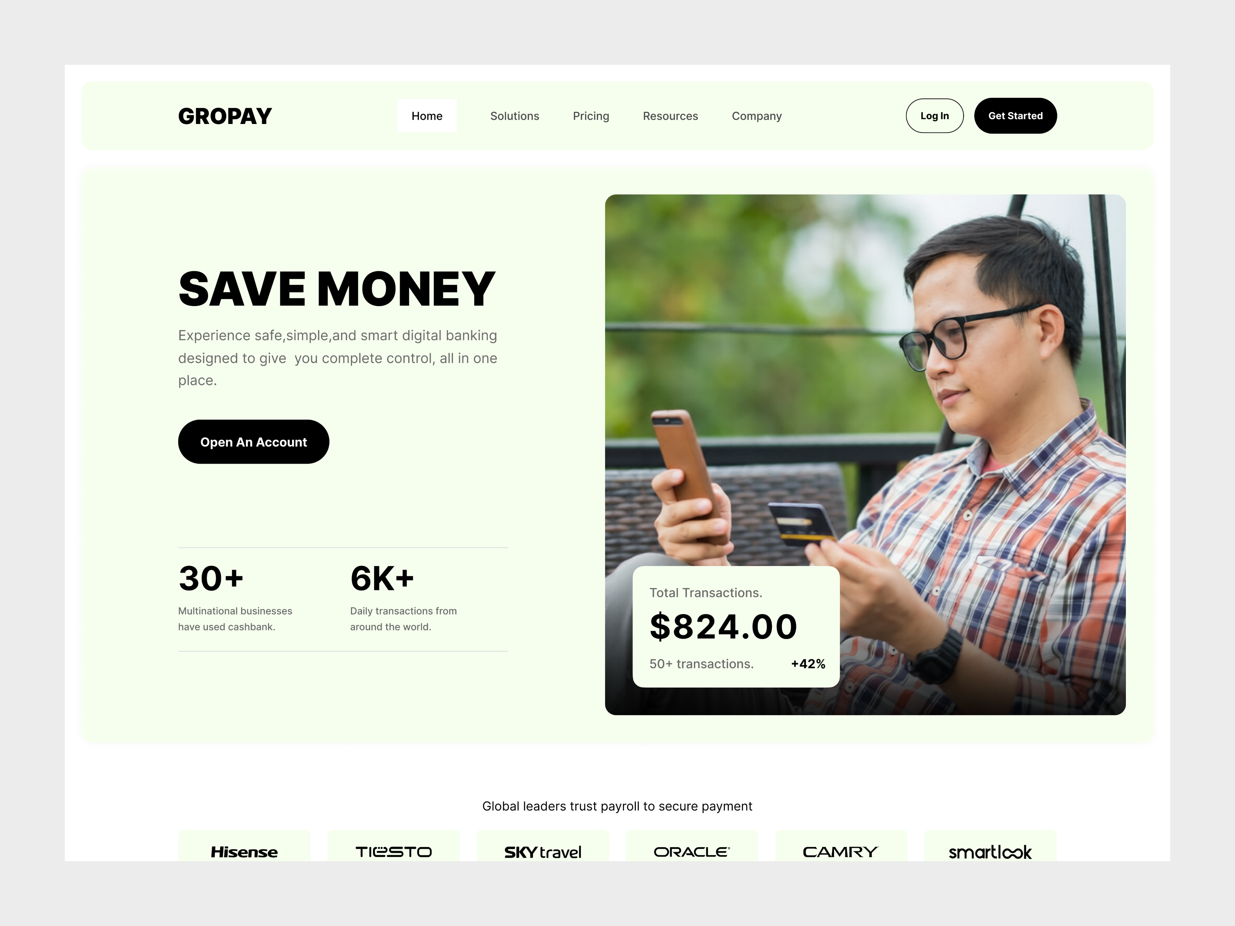 GROPAY - Fintech Banking websites Landing Page Design. banking landing page banking website digital banking website financial landing page financial website fintech landing page fintech website igital banking landing page product design product design agency service agency startup startup agency startup services ui ux uxui design website agency