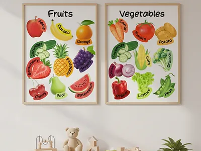 Fruits and Vegetables Poster classroom decor educational print food poster fruits poster healthy food homeschool print kids poster kids wall art nursery decor preschool poster printable poster toddler learning vegetables poster