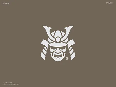 Samurai Mask Logo Design abstract brand mark branding design graphic design illustration kabuto warrior logo logo design mark mascot mask logo pixuno samurai character samurai mask logo shogun warrior mark