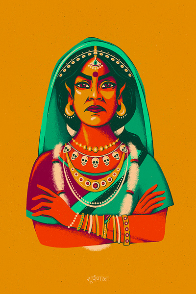 RAMAYANA | Shurpanakha anger bhagavat gita character demon demoness epic goddess hindu illustration india indian woman jealous jewelry mahabharata mystic procreate ramayana sari sri lanka