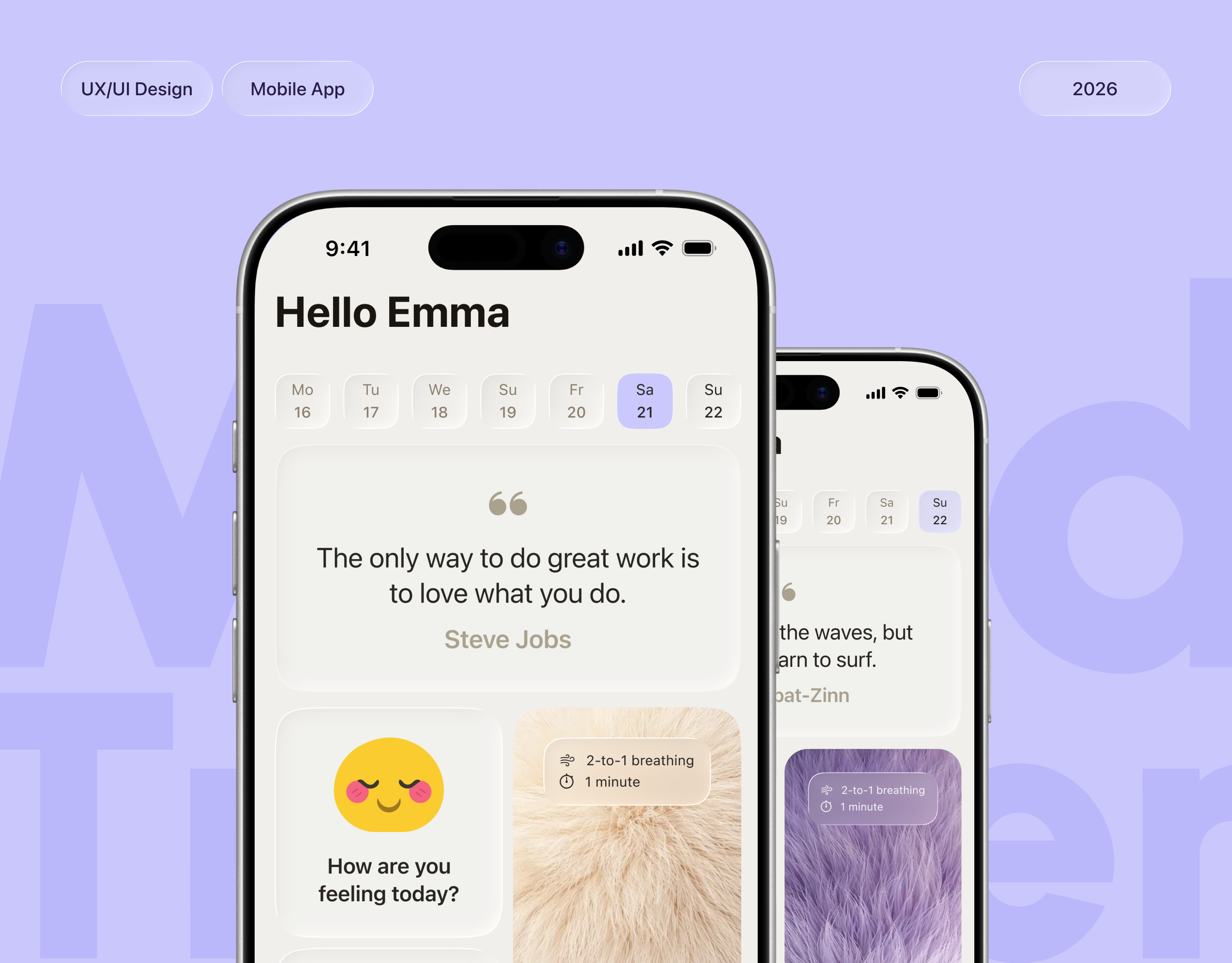 Mood Tracker — iOS Wellness App Design analytics app design breathing app dashboard figma ios ios app meditation app mental health mobile app mood tracker mood tracking mvp product design self care startup subscription ui design ux design wellness app