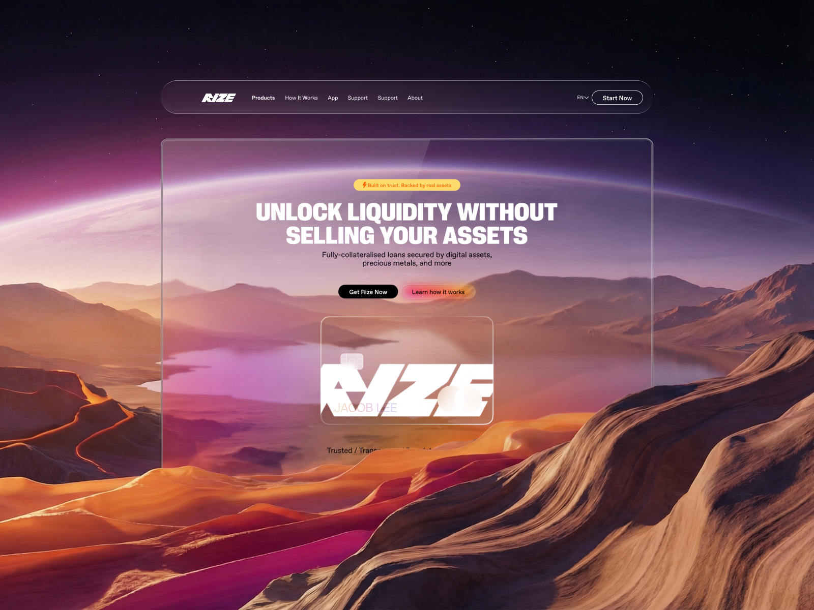 Rize — A Fintech World Built from Zero concept design crypto platform crypto ui dark theme finance app financial technology fintech fintech design glassmorphism gradient design hero section landing page minimal design modern website product design saas design startup website ui design ux design web design