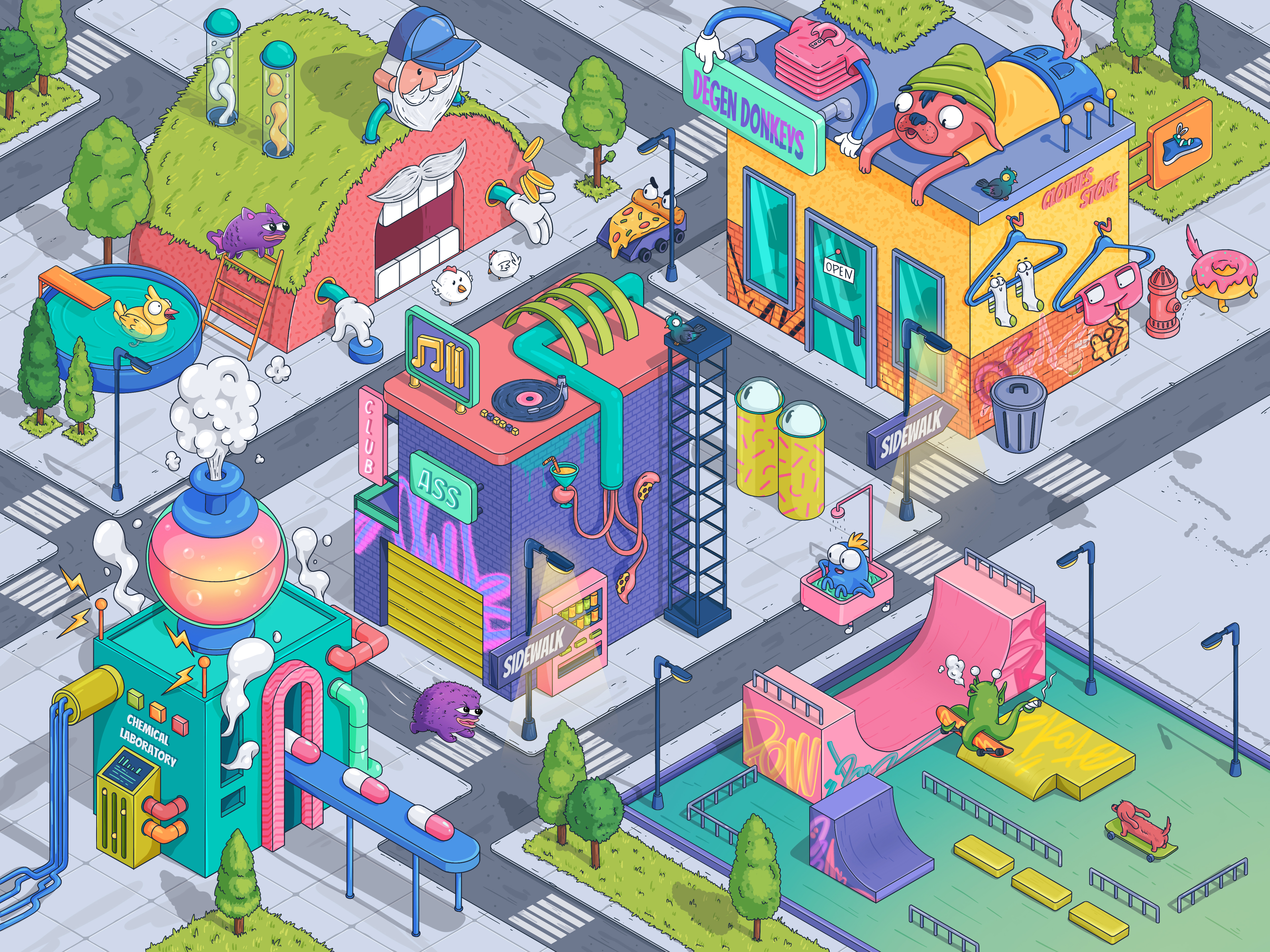 Arts for NFT project Degen Donkeys animal art branding cartoon character colourful crazy crypto degen design donkey doodle fun graphic green illustration line art nft pets procreate