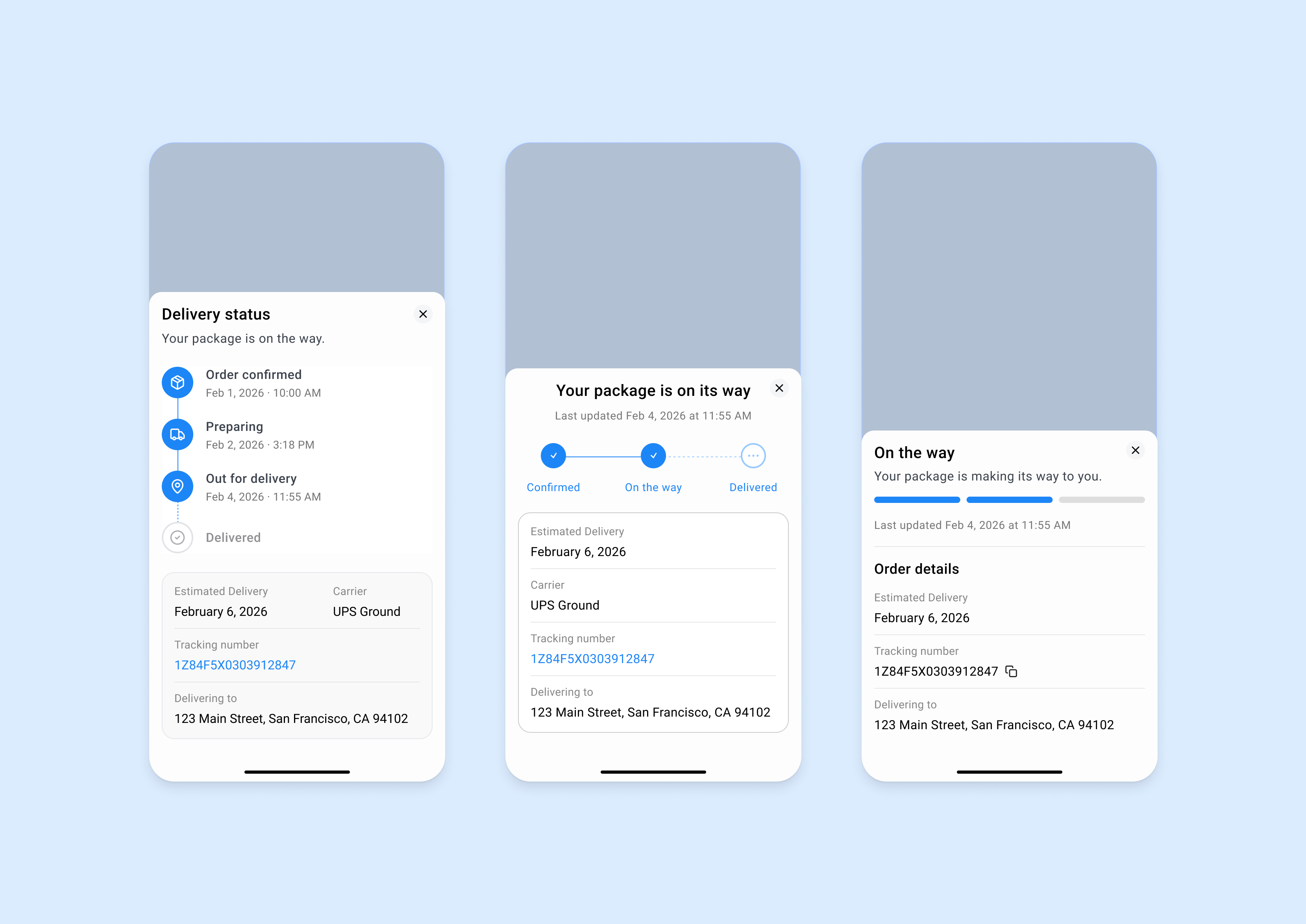 Mobile Delivery Tracking — Bottom Sheet UI dailyui delivery status design progress ui tracking uidesign uiux