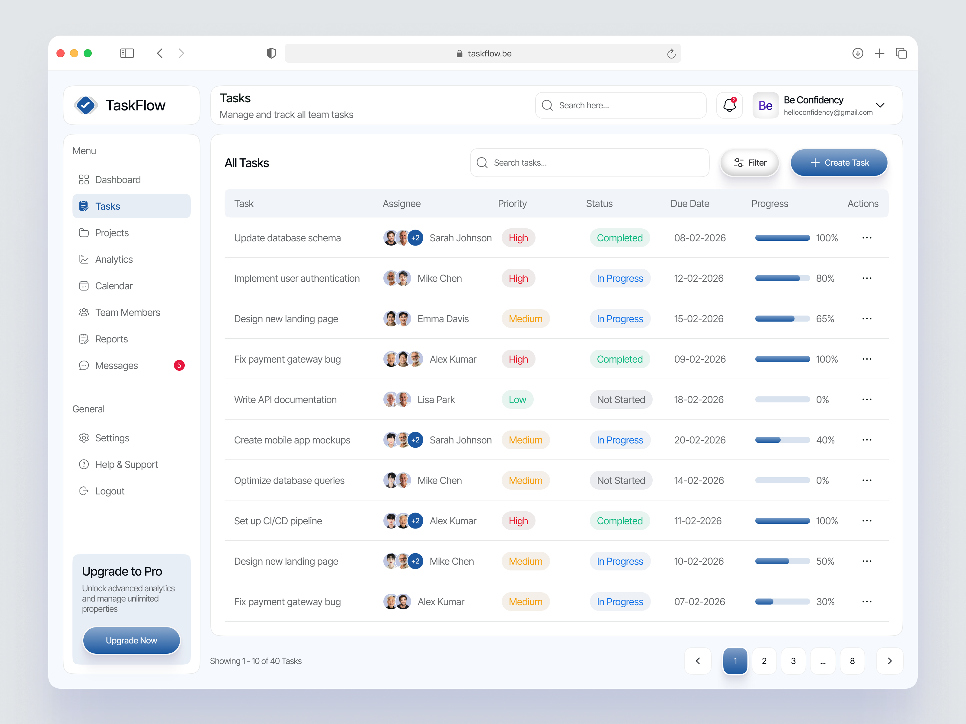 TaskFlow — Task Management Dashboard | SaaS Web App interface product service startup ui ux web