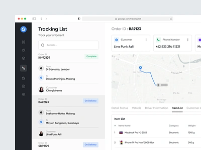 Gocargo - Logistic Tracking Dashboard cargo dashboard deliver delivery expedition logistic logistic dashboard maps product design ship shipment shipping shipping dashboard supply track tracking truck ui uidesign uiux