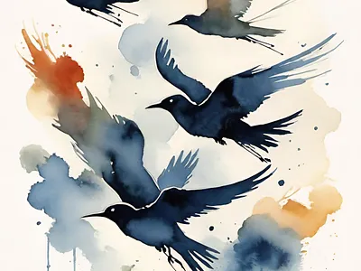 Aerial Reverie abstract birds flight illustration ink modern nature watercolor