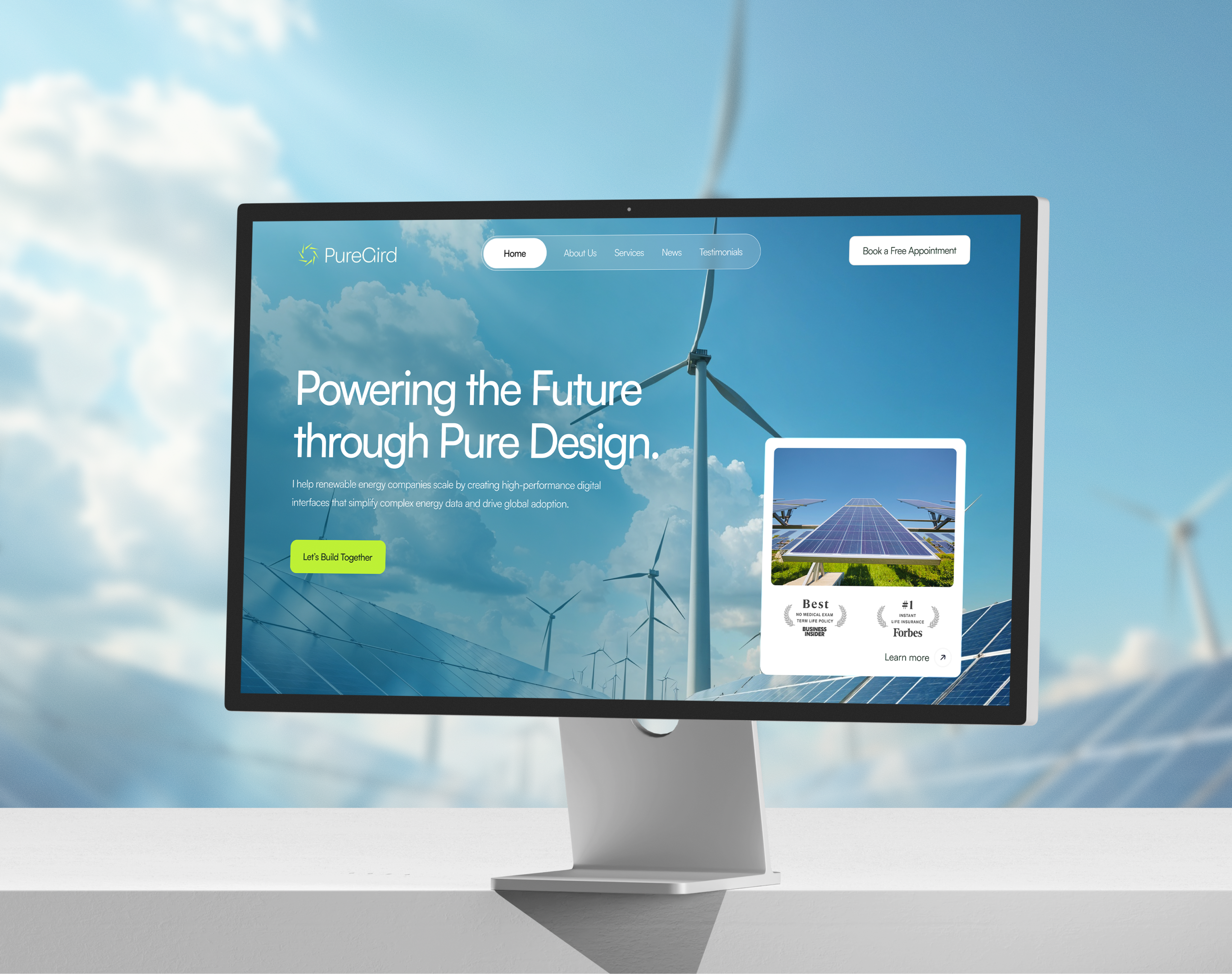 PureGrid - UI/UX Design | Branding Design brand identity branding figma futuristic green energy hero section illustration interface landing page landingpage logo logo design minimal design power product design ui uiux ux web design website design