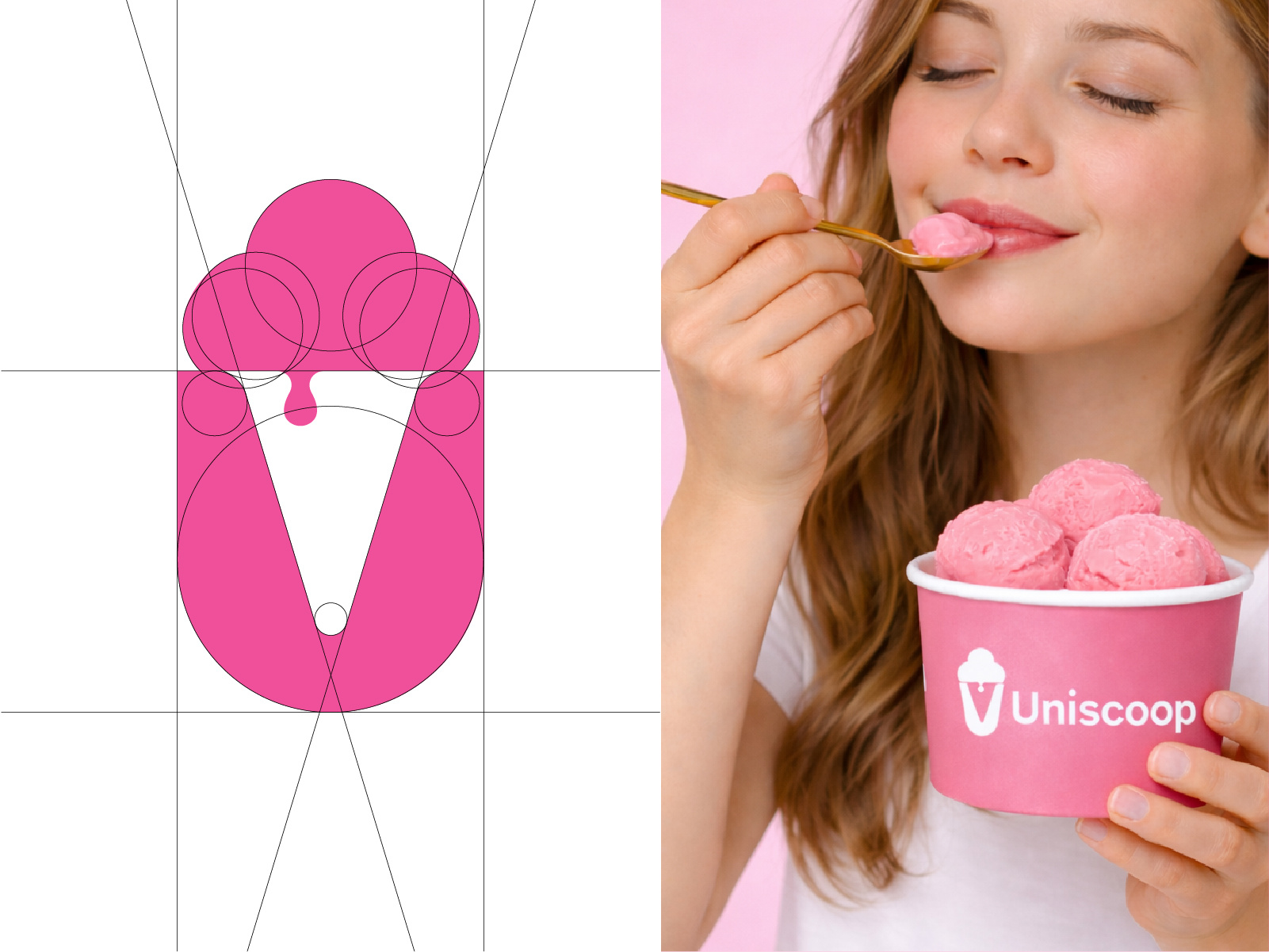 Ice cream scoop and the letter "U" brand design dessert logo food cart logo gelato brand identity graphic design italy ice cream logo italy food branding letter u logo logo inspiration minimalist logo design pastel branding uniscoop vector illustration waffle cone icon