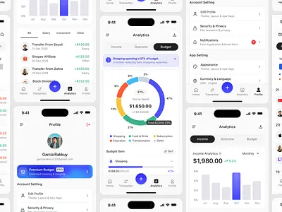 Budget Tracking Mobile App bank card budget tracker budgeting app cansaas design expense tracker finance finance mobile app financial tracking fintech fintech mobile mobile app mobile ui mobileappdesign money management app saas saas finance transaction ui ux
