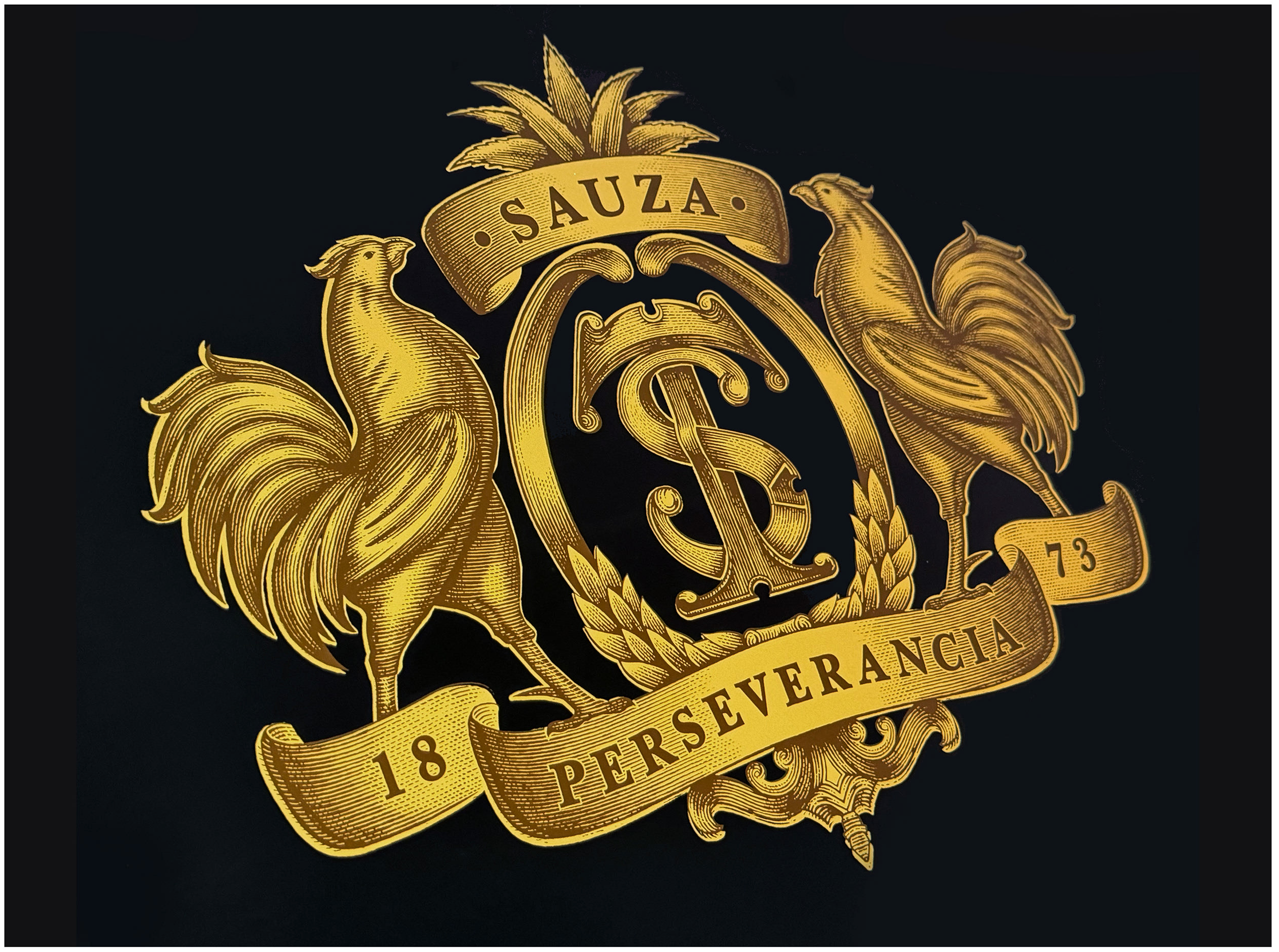 Sauza Tequila Crest Illustration by Steven Noble artwork branding coat of arms crest design engraving etching illustration line art logo pen and ink scratchboard steven noble vintage art woodcut