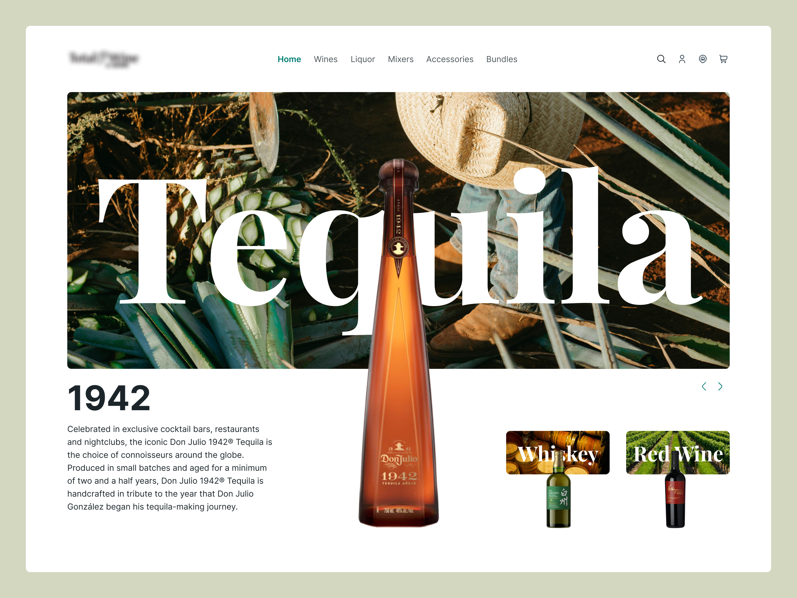 Liquor Website - Private Client ads banner bento bottle card cocktails gin grid hero landing page liquor spirits tequila typography ui vodka website whiskey wine