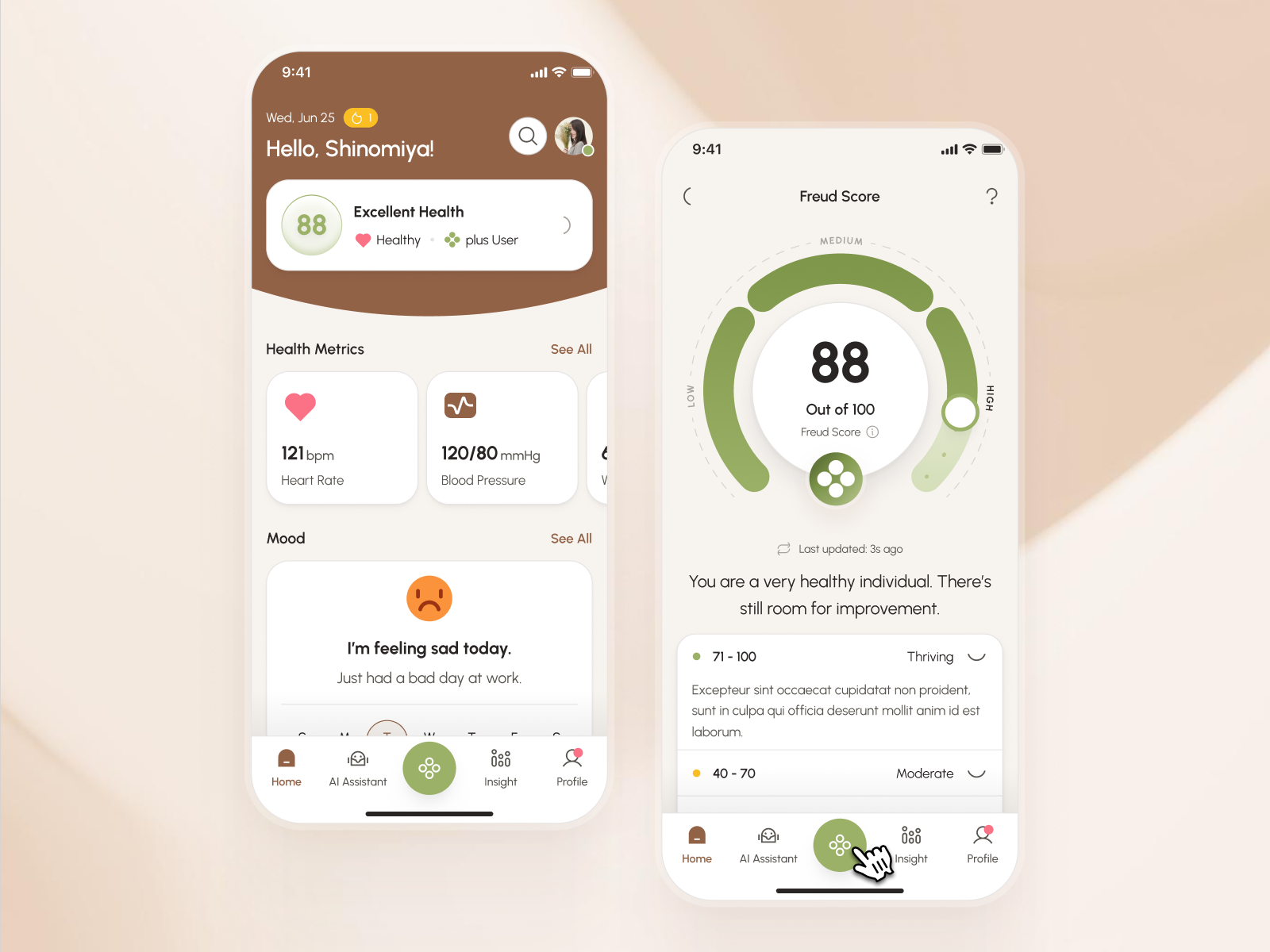 freud v3: AI Mental Health App - Home Screen & Smart Score