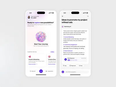 AI Assistant Mobile App UI ✨ aiapp appui creativedesign dribbble iosdesign marketingapp mobileappdesign productdesign uidesign uxdesign