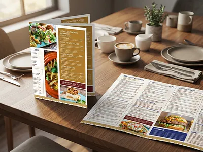 A3 Double-Page Menu Design for Nomad Cafe bakery menu design cafe menu design custom restaurant menu food and beverage menu luxury gold foil menu style menu design menu redesign service minimal menu design print ready menu design restaurant menu design