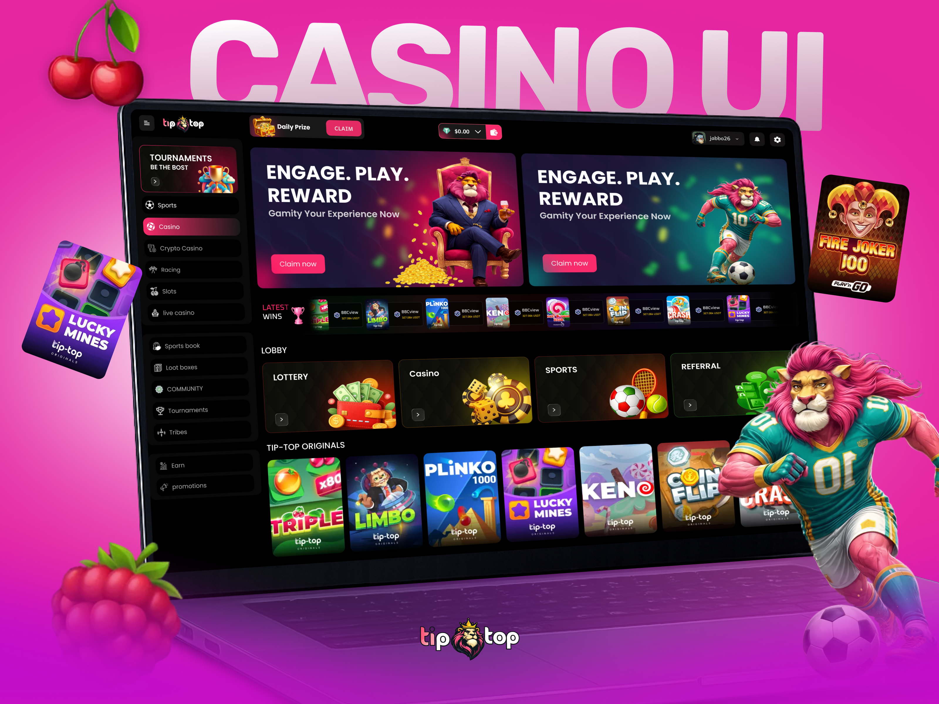 Example of TipTop Casino UI – Modern Gaming Platform