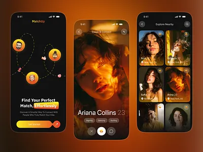 Dating Mobile App - Social Matchmaking Platform app app design bumble chat app dark mode date date app dating love app matchmaking app mobile app modern ui online dating relationship app social app swipe tinder app