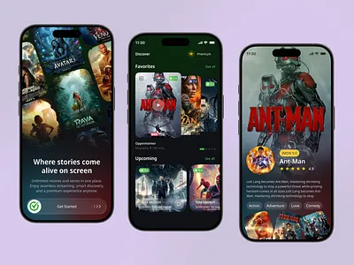 Movie Streaming Platform Mobile App cinema dark mode ui entertainment app md uzzal hossain media app mobile app mobile app design modern ui movie app streaming streaming app streaming mobile app streaming platform ui ui ux ui ux design video streaming ui