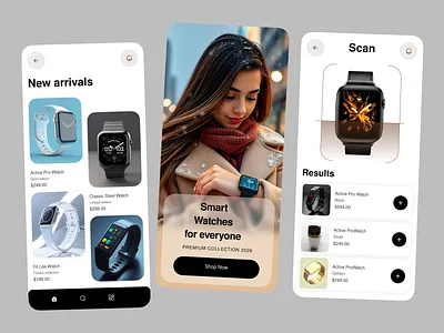 Smart Watch Shopping App / E-commerce Mobile App app app design ecommerce app ecommerce platform fitness watch health tracker ios mobile app mobile ui modern ui online shopping payment ui product design product listing app shopping app smart watch smart watch app ui design watch shopping app wearable tech