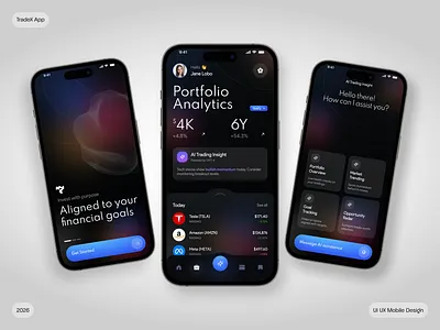 AI Trading Assistants ai branding dashboard design fintech mobile mobile app product design stock market stocks tradding app trade trading trading platform typography ui ui design ux ux design wallet web design