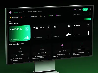 Reward Pools Analytics Interface ai landing page design analytics ui blockchain ui crypto dashboard dashboard design data visualization defi platform design fintech landing page modern interface product product ui rewards dashboard saas dashboard saas landing page saas landing page design token system web web3 web3design