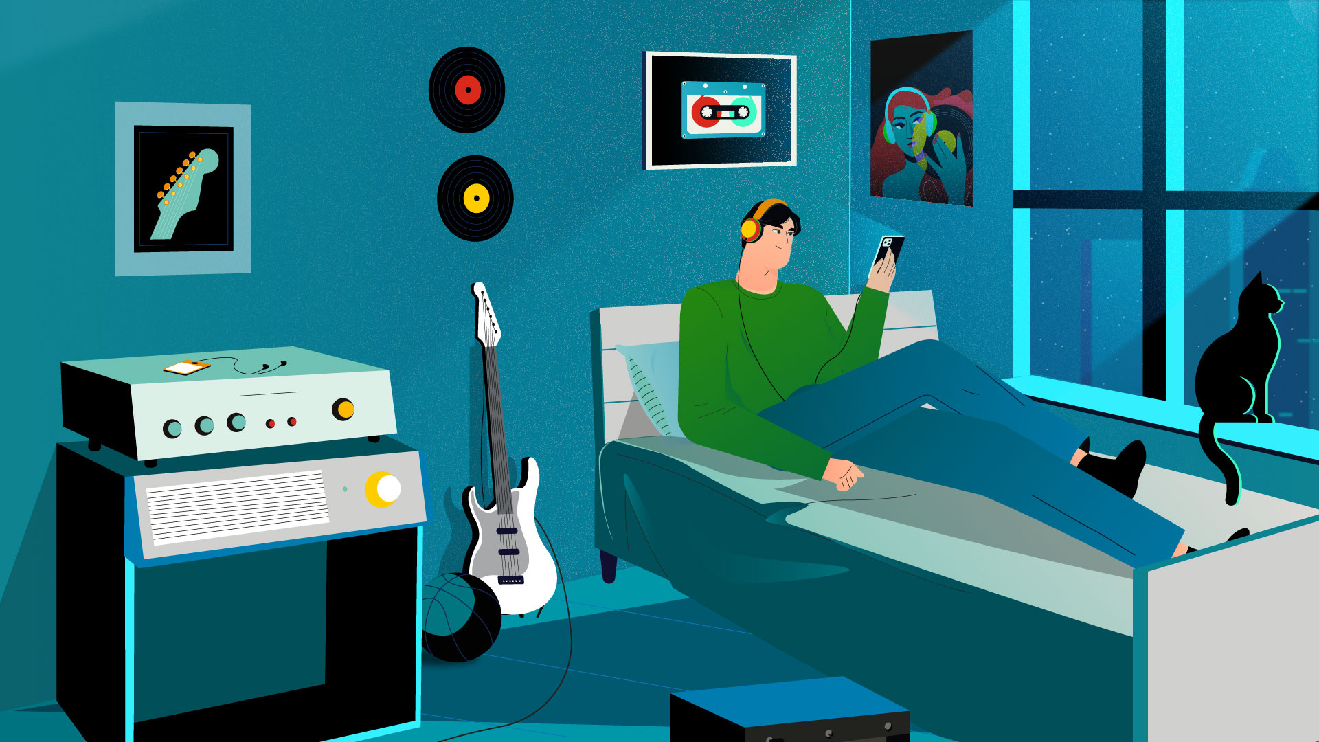 Late Night Music Vibes 2d 2d animation 2d illustrator 2d vector 3d aftereffect animation branding design graphic design illustration logo motion graphics ui vector