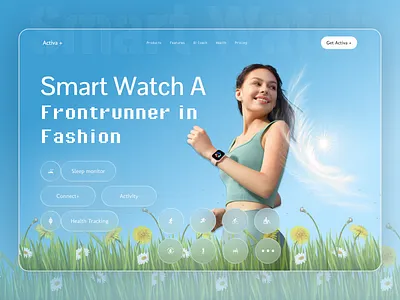 AI Watch UI Design Concept 3d activity ai ai product ai smartwatch ai website landing design product ui watch web web design website
