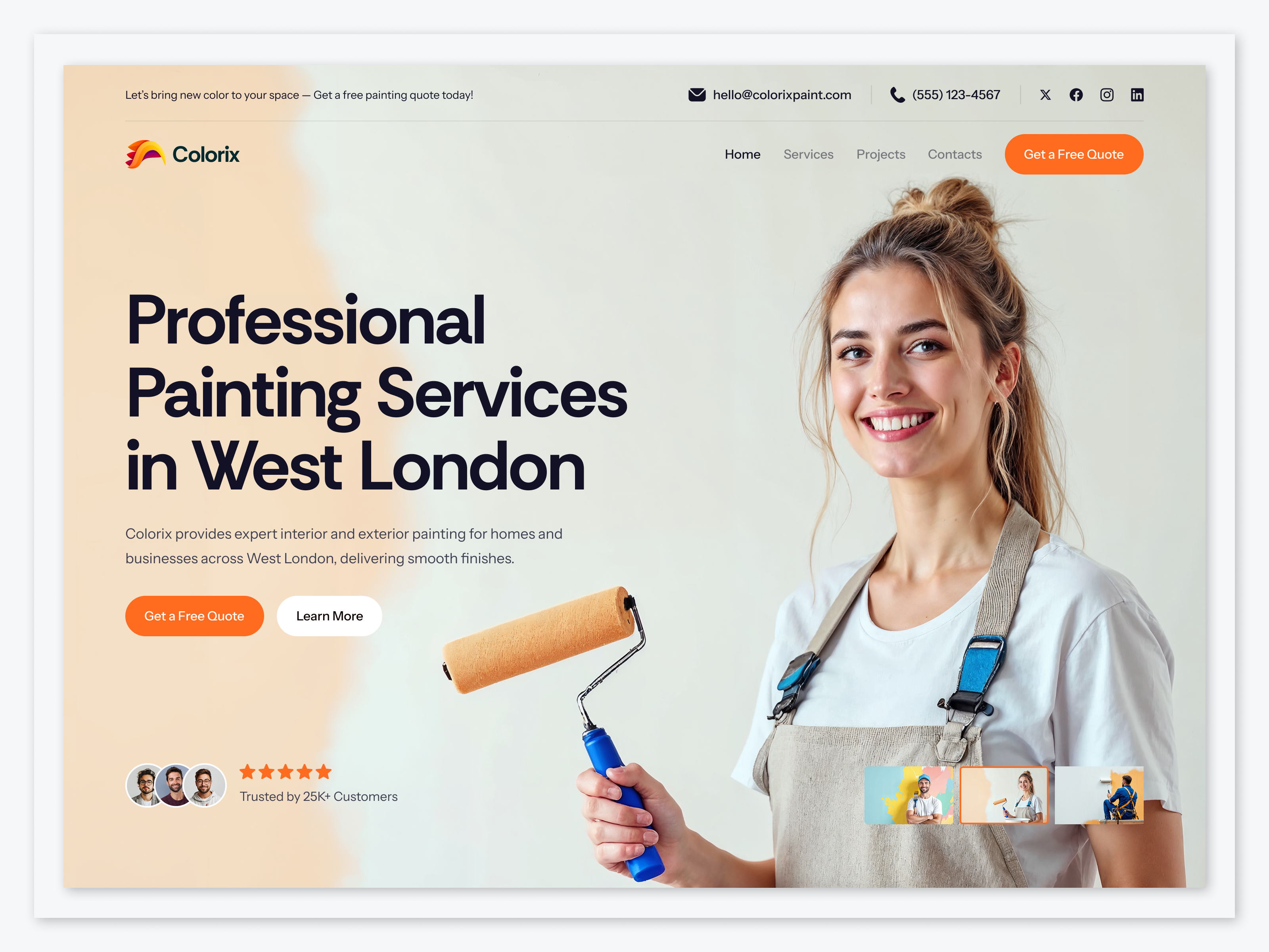 Painting Services Landing Page animation branding company design figma graphic design handyman services home renovation homepage illustration interior painting landing page paintaing services popular residential services ui uiux web design website