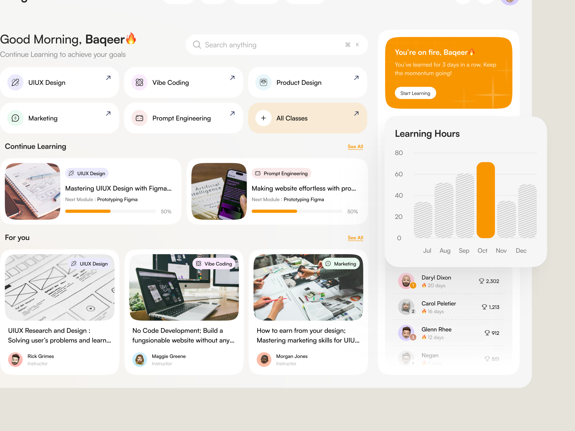Knowings - Course App Dashboard analytics clean course dashboard edtech education figma learning minimal online learning saas ui ui design ui ux user interface web app